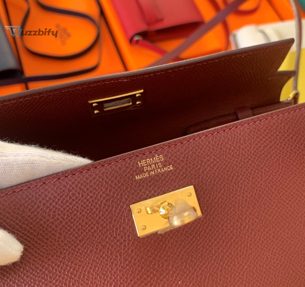 Hermes Kelly Wallet To Go Woc Epsom Wine For Women, Women’s Wallet 8.3in/21cm 