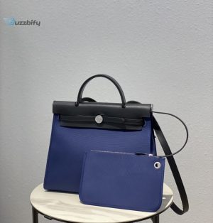 hermes herbag zip bag blue silver toned hardware bag for women womens handbags shoulder bags 122in31cm buzzbify 1
