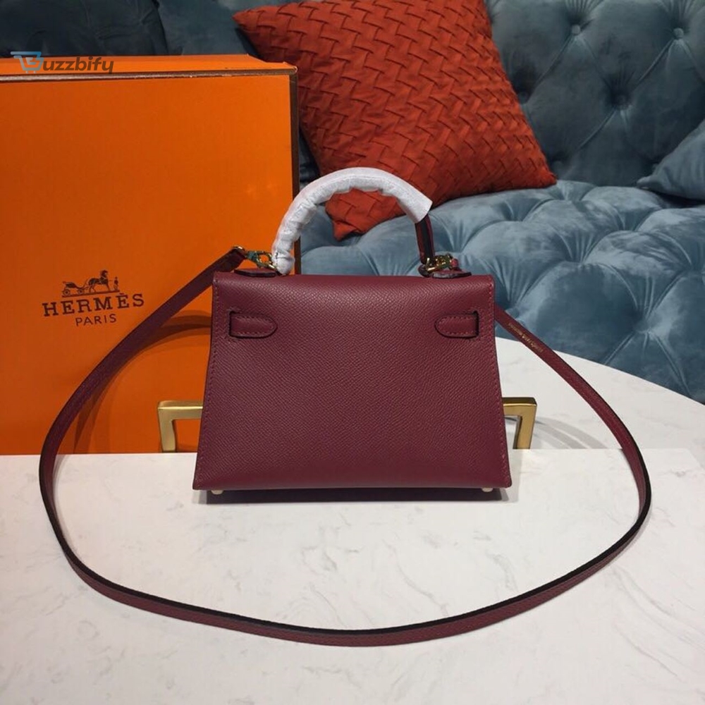 Hermes Mini Kelly Burgundy For Women Gold Toned Hardware 7.5in/19cm 