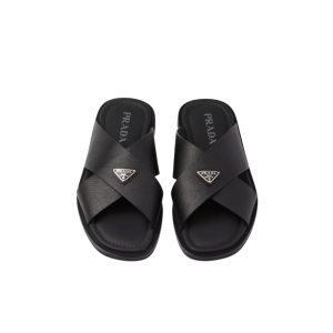 Prada Saffiano Crisscross Slides - Black