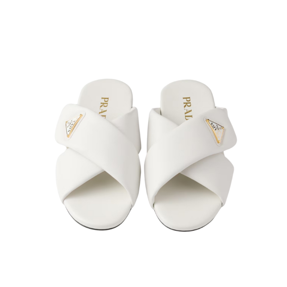 Prada Padded Leather Slides - White Prada Padded Leather Slides - White