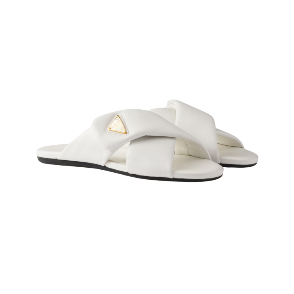 Prada Padded Leather Slides - White
