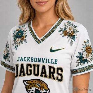 Jacksonville Jaguars Football Team Stadium Floral Design V-Neck T-Shirt