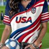 USA Soccer Fan Print Polo Shirt for Women