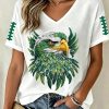 Green Eagle Head Football Design V-Neck Waffle Knit T-Shirt for Women