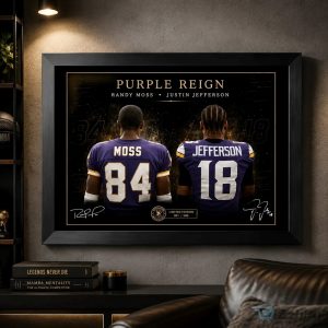Randy Moss and Justin Jefferson Purple Reign Framed NFL Wall Art Poster