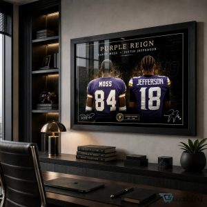 Randy Moss and Justin Jefferson Purple Reign Framed NFL Wall Art Poster