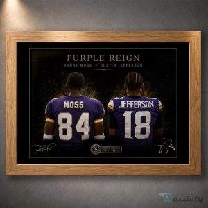 Randy Moss and Justin Jefferson Purple Reign Framed NFL Wall Art Poster