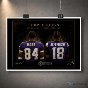 Randy Moss and Justin Jefferson Purple Reign Framed NFL Wall Art Poster