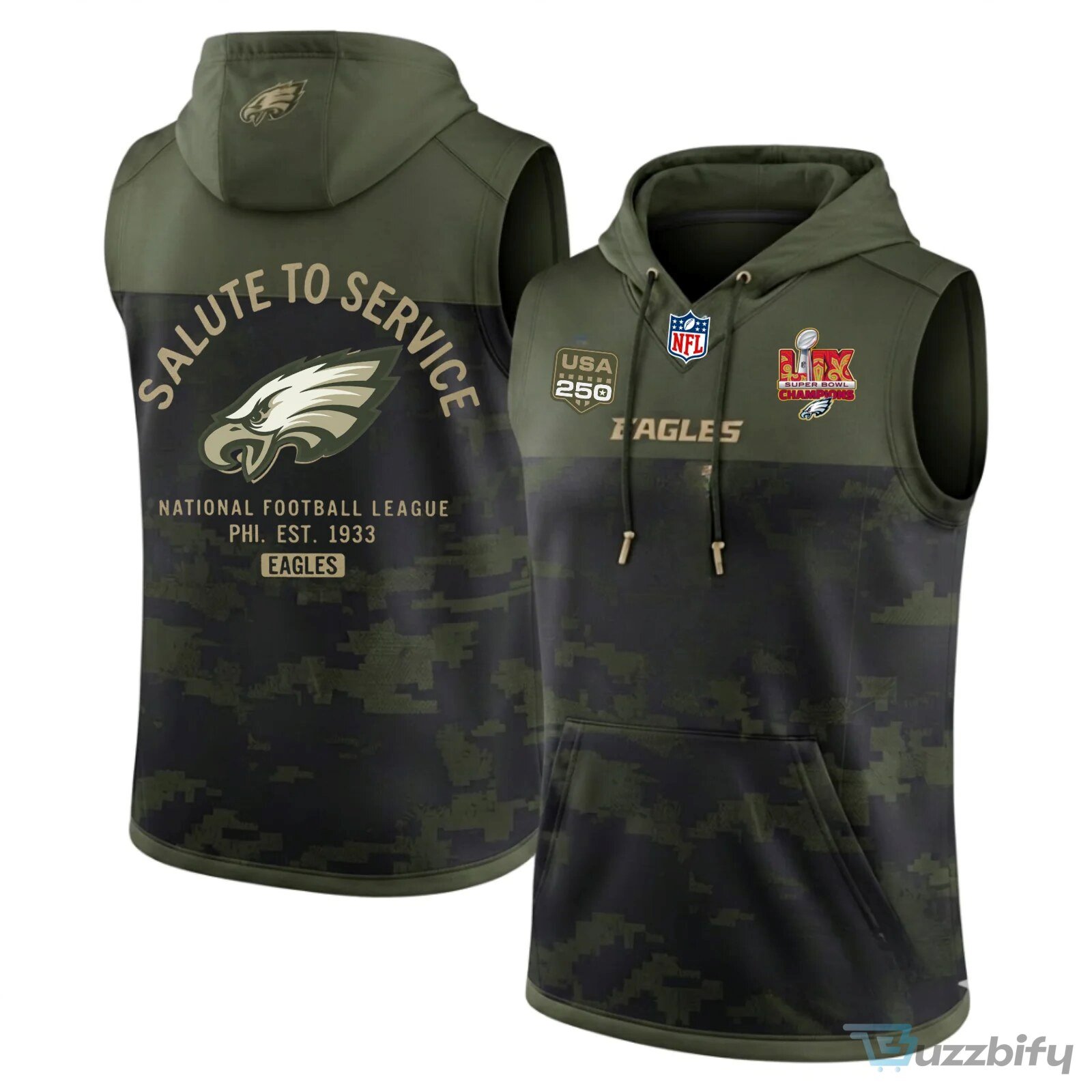 Philadelphia Eagles Salute to Service Super Bowl Champions Sleeveless Hoodie