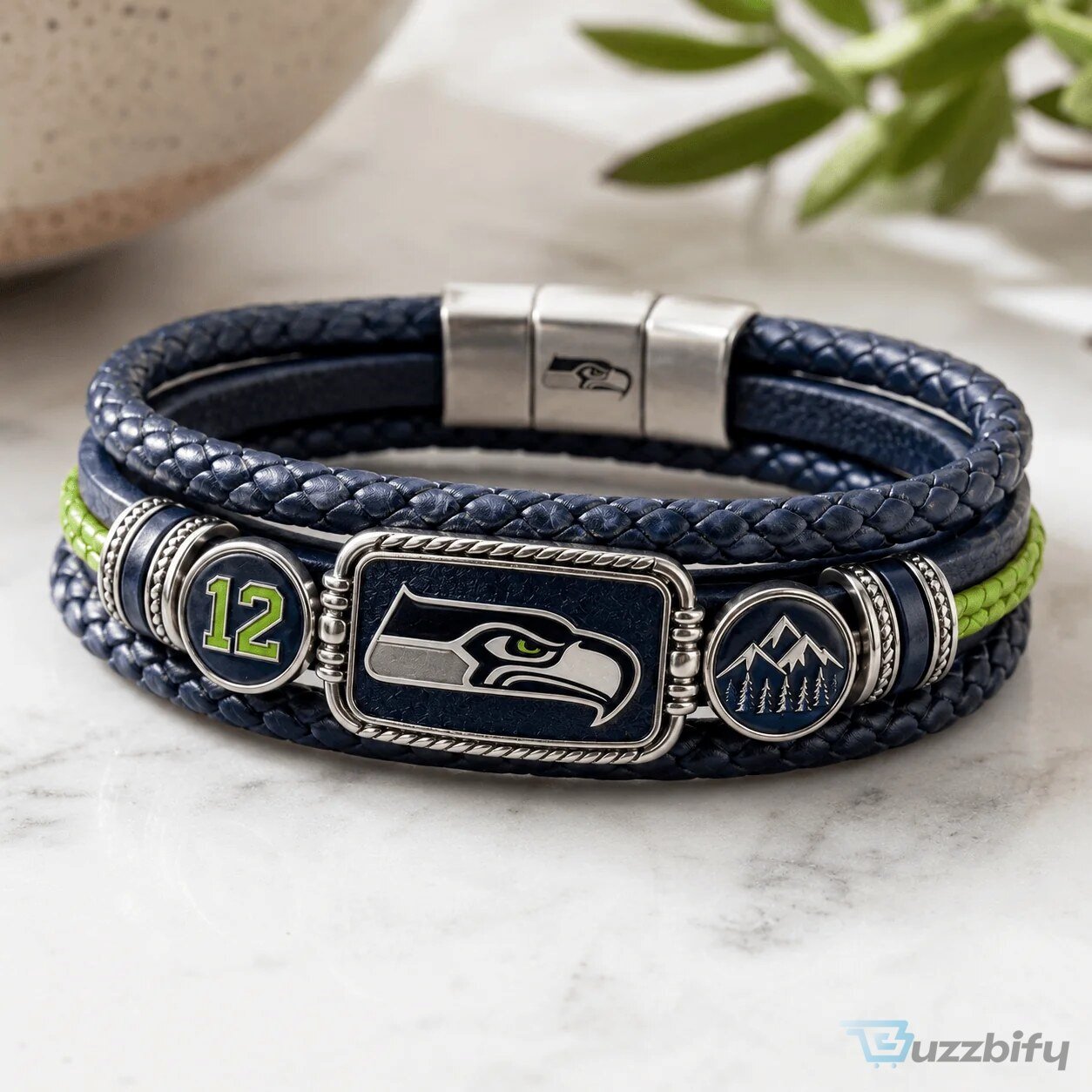 Seattle Seahawks Football Team Braided Leather Bracelet with Inspirational Message