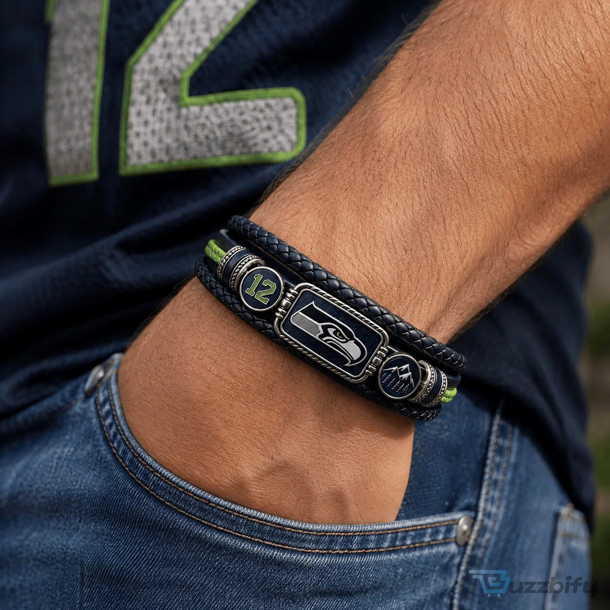 Seattle Seahawks Football Team Braided Leather Bracelet with Inspirational Message