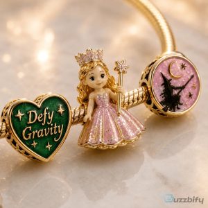 Wicked The Musical Gold Charm Bracelet with Glinda and Elphaba Charms
