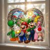 3D Mario Stained Glass Suncatcher with Princess Peach and Yoshi