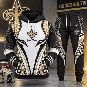 New Orleans Saints Football Team Black and Gold Custom Name Hoodie