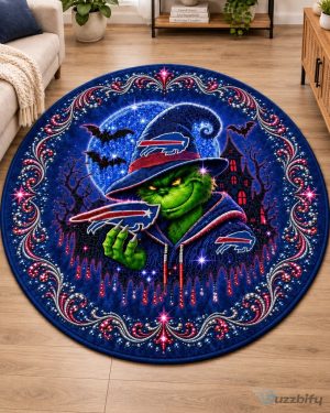 Buffalo Bills Grinch Halloween Round Indoor Outdoor Area Rug