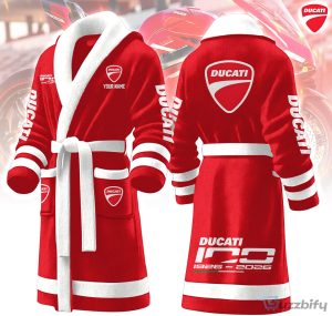 Ducati Motorcycle Racing Team Red and White Fleece Bathrobe