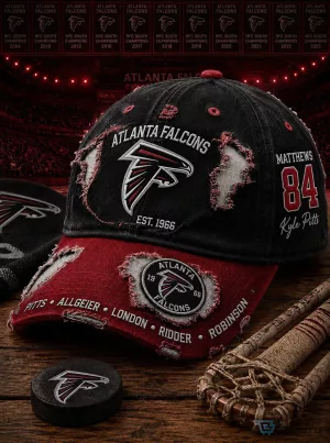 Atlanta Falcons Distressed Black and Red Embroidered Adjustable Snapback Cap Hat