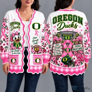 Oregon Ducks Breast Cancer Awareness Pink Ribbon Floral Cardigan Sweater