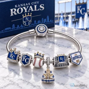 Kansas City Royals Baseball Team Silver Charm Bracelet Set