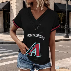 Arizona Diamondbacks Women's Black Baseball Logo V-Neck T-Shirt