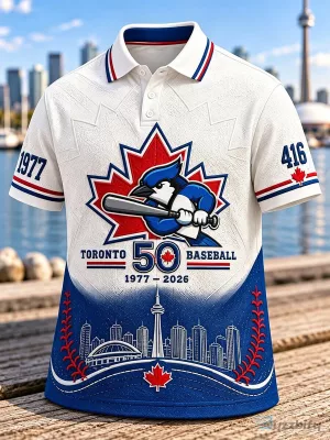 Toronto Blue Jays 50th Anniversary Baseball Polo Shirt 1977-2026