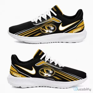 University of Missouri Tigers Team Logo Black Gold Stripe Running Shoes