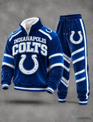 Indianapolis Colts Football Team Blue Quarter Zip Sweatshirt and Jogger Sweatpants Set