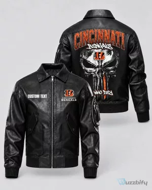 Cincinnati Bengals Skull Who Dey Custom Text Leather Jacket