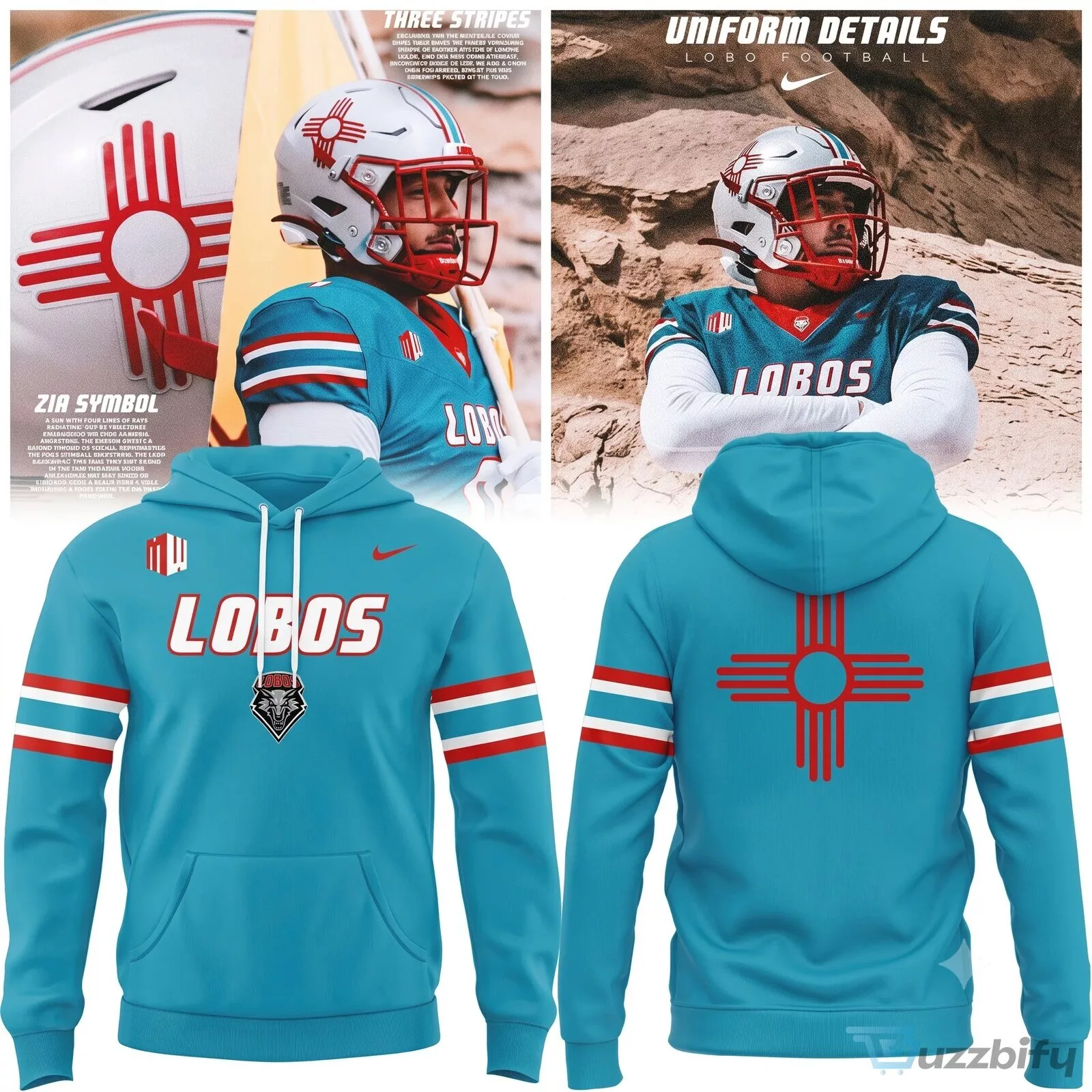 New Mexico Lobos Football Team Turquoise Hoodie