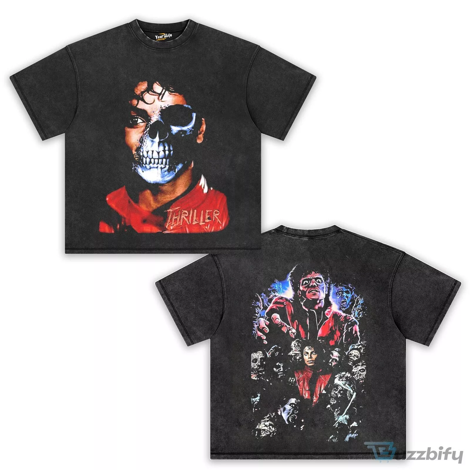 Michael Jackson Thriller Zombie Skull Washed Black T-Shirt