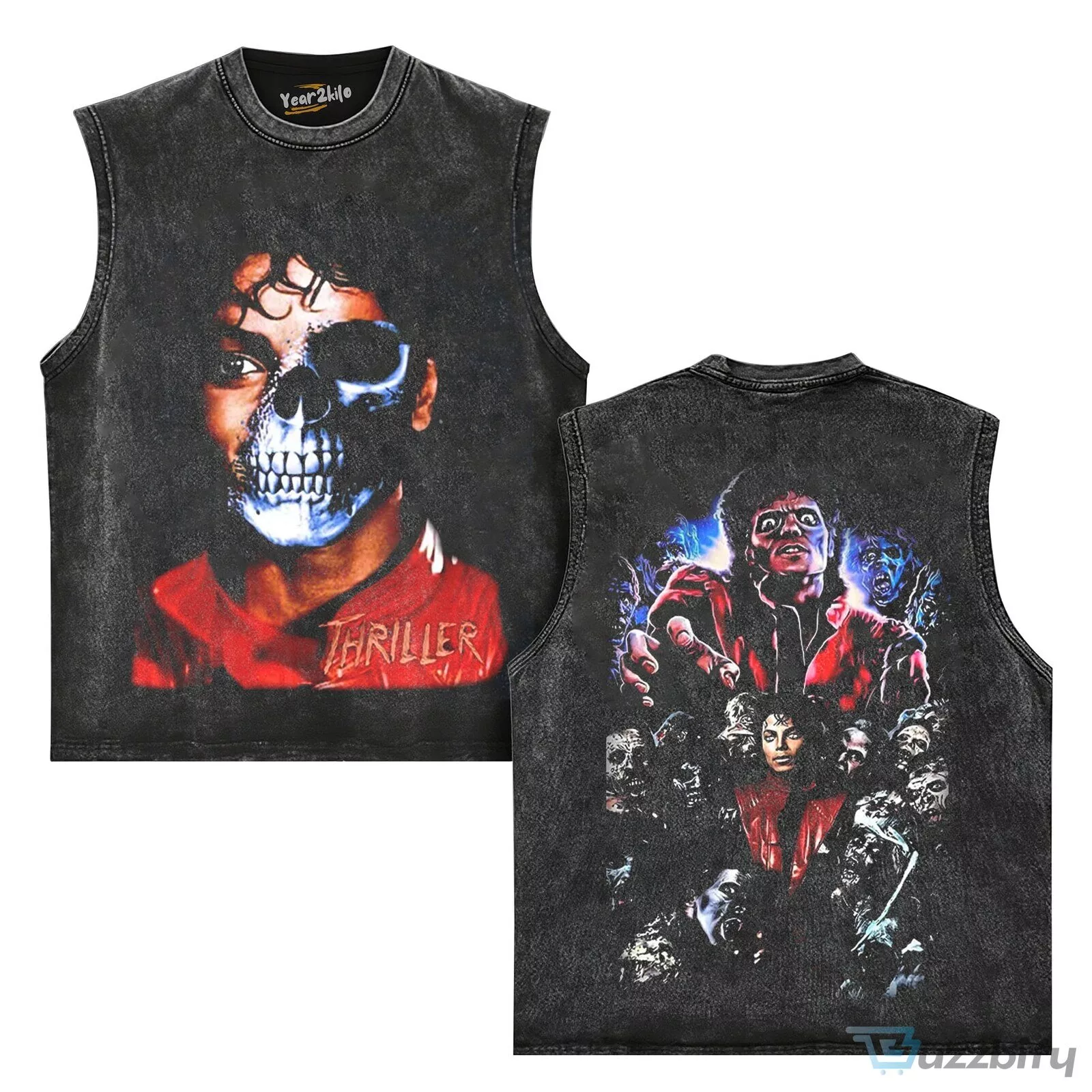 Michael Jackson Thriller Zombie Skull Washed Black T-Shirt