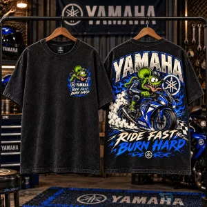 Yamaha Racing Blue Motorcycle Ride Fast Burn Hard Graphic T-Shirt