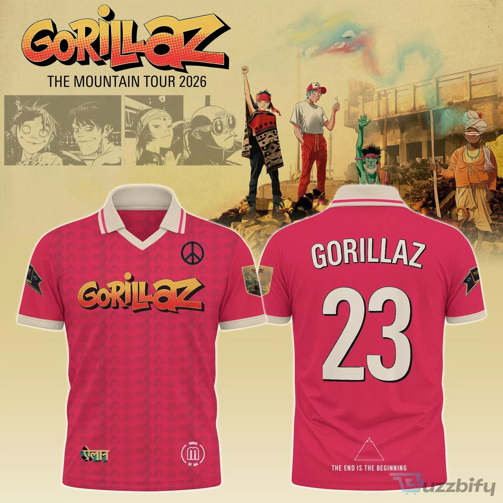 Gorillaz The Mountain Tour 2026 Band Music Red Soccer Jersey