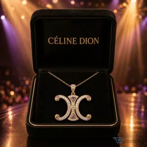 Celine Dion Gold Chain Diamond Pendant Necklace with Crystal Embellishments