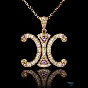 Celine Dion Gold Chain Diamond Pendant Necklace with Crystal Embellishments