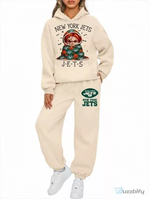 New York Jets Chucky Halloween Horror Movie Character Hoodie and Sweatpants Set