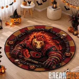 Calgary Flames Halloween Horse Skull Round Area Rug