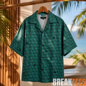 Purple Brand Green Monogram Pattern Short Sleeve Button Down Hawaiian Shirt