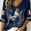 France Soccer Women's Eiffel Tower Rooster V-Neck T-Shirt