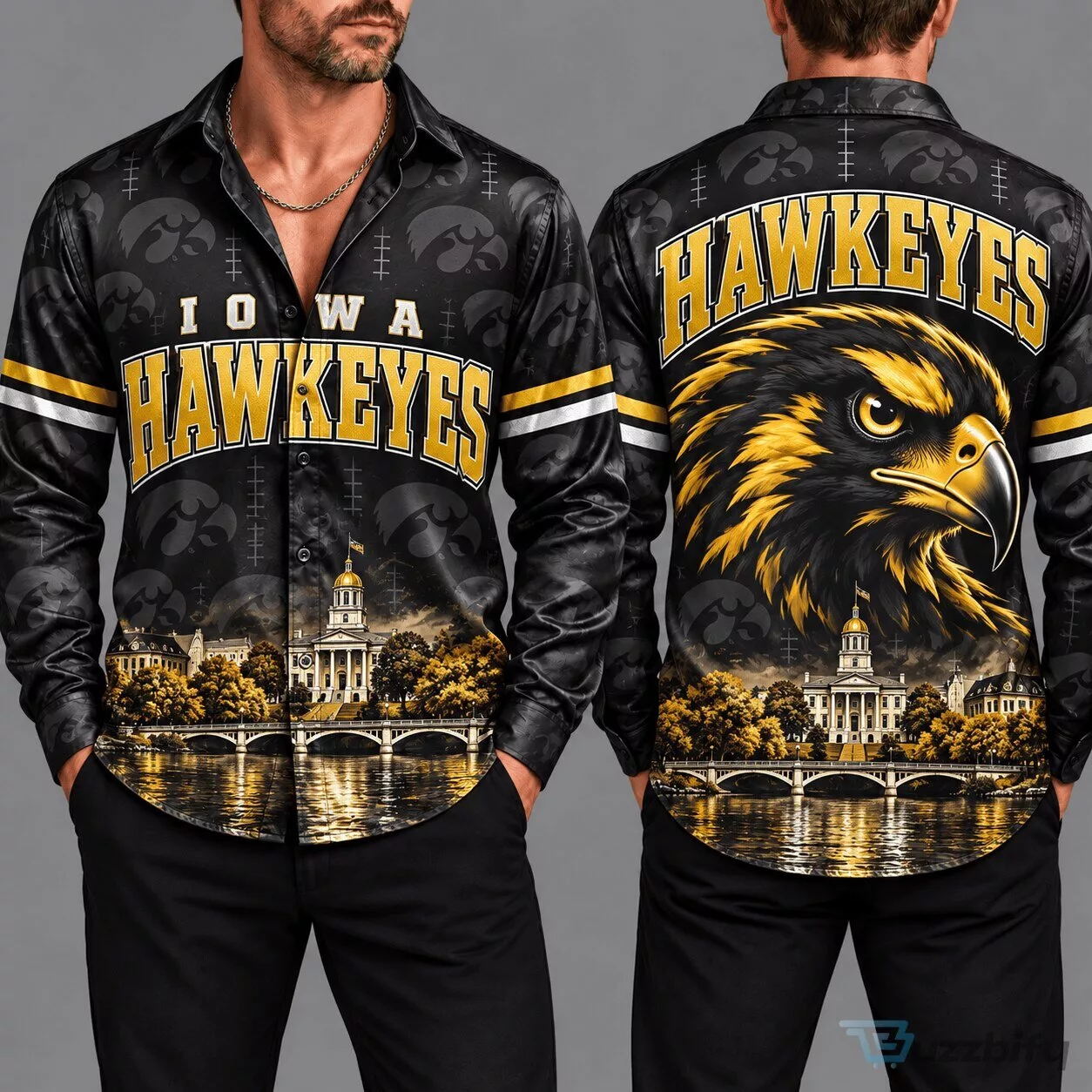 Iowa Hawkeyes University Cityscape Long Sleeve Button Up Shirt