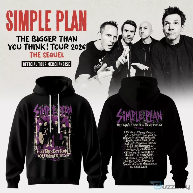 Official Merchandise Hoodie for Simple Plan's 2026 The Bigger Than You Think Tour Sequel