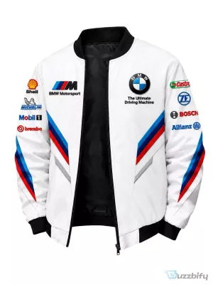 BMW Motorsport Racing Team White Bomber Jacket with Sponsor Logos
