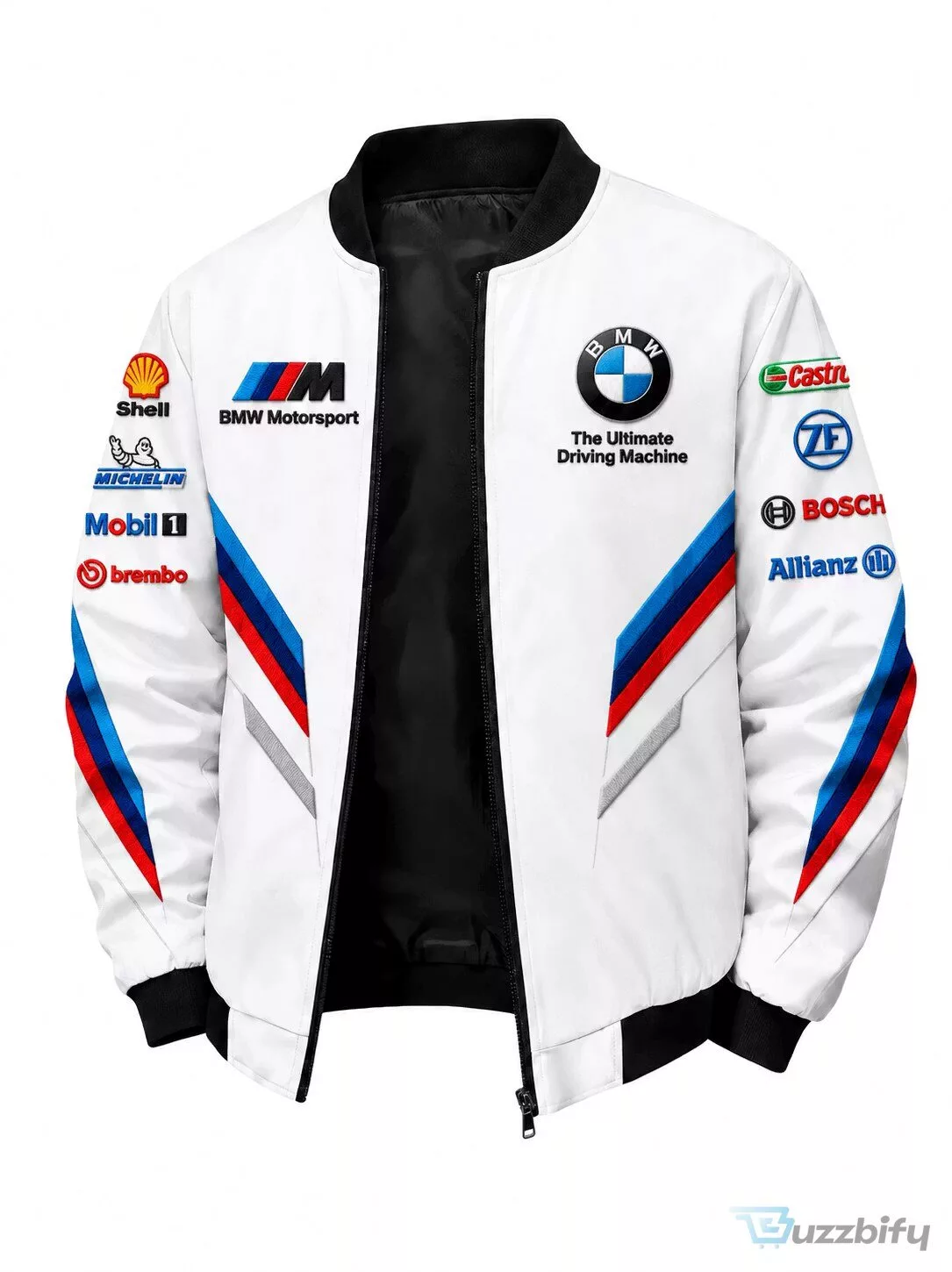 BMW Motorsport Racing Team White Bomber Jacket with Sponsor Logos