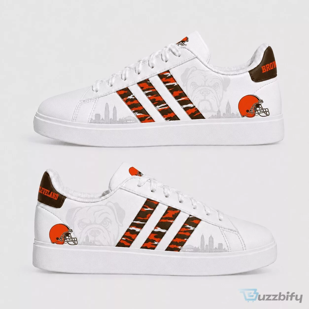 Cleveland Browns Football Team Mascot and Helmet Pattern Sneakers
