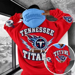 Tennessee Titans Football Team Red and Light Blue Embroidered Hoodie