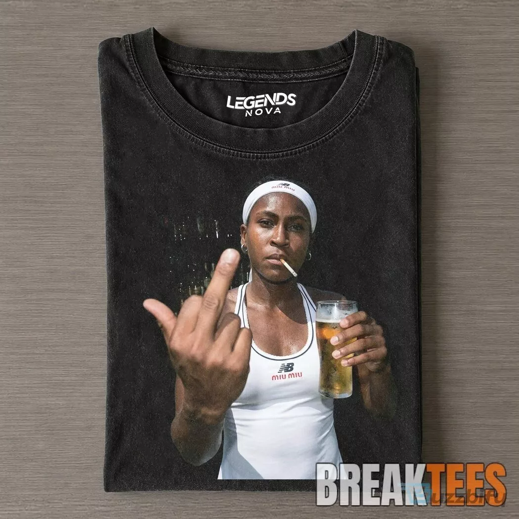 Coco Gauff Middle Finger Smoking Beer Tennis Player Black T-Shirt