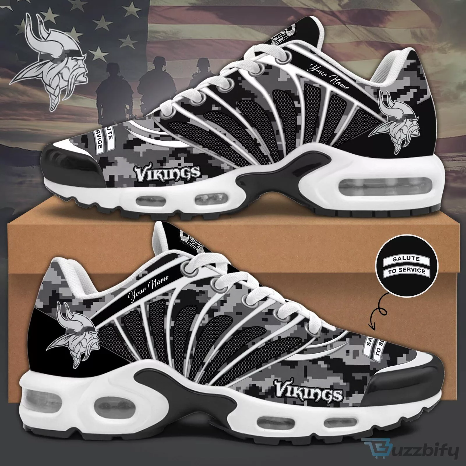 Minnesota Vikings Salute to Service Custom Name Digital Camouflage Sneakers