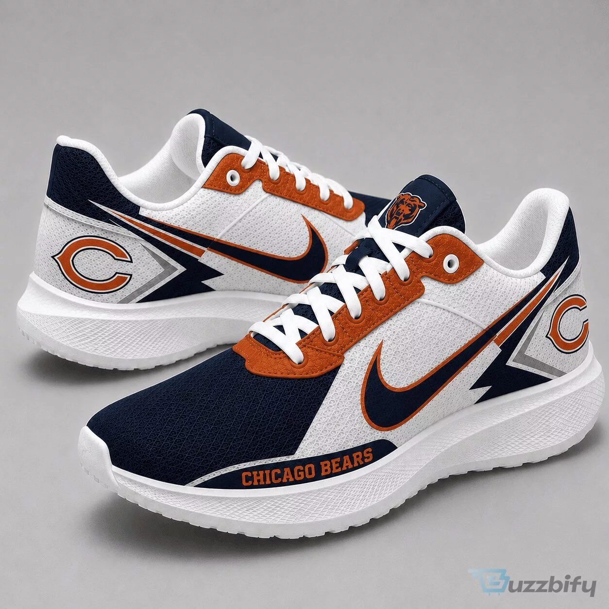 Chicago Bears NFL Football Team Logo White and Navy Blue Athletic Sneakers