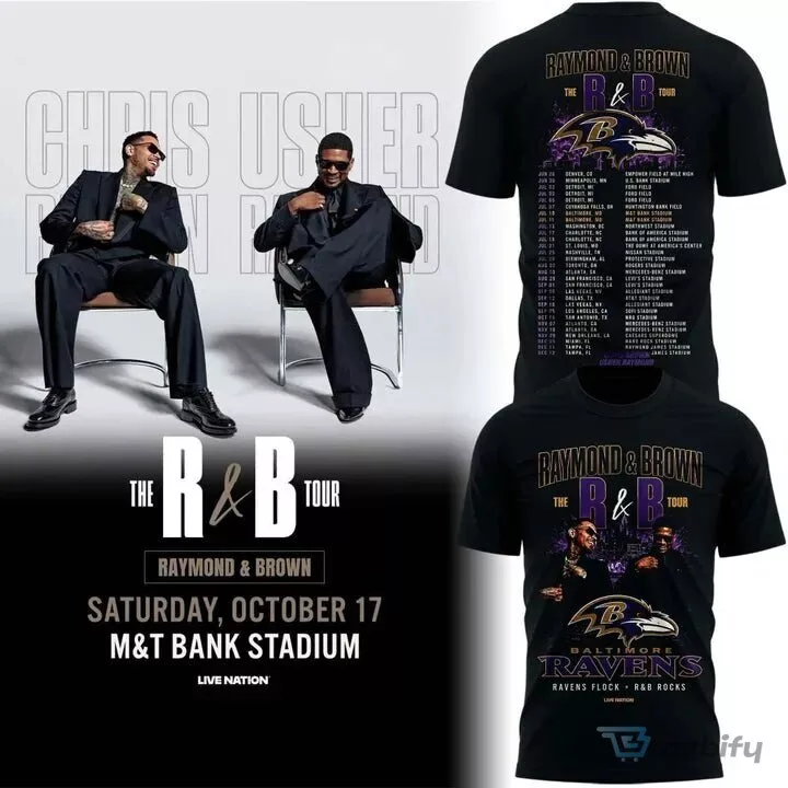 Raymond and Brown The R&B Tour 2026 Baltimore Ravens Football T-Shirt